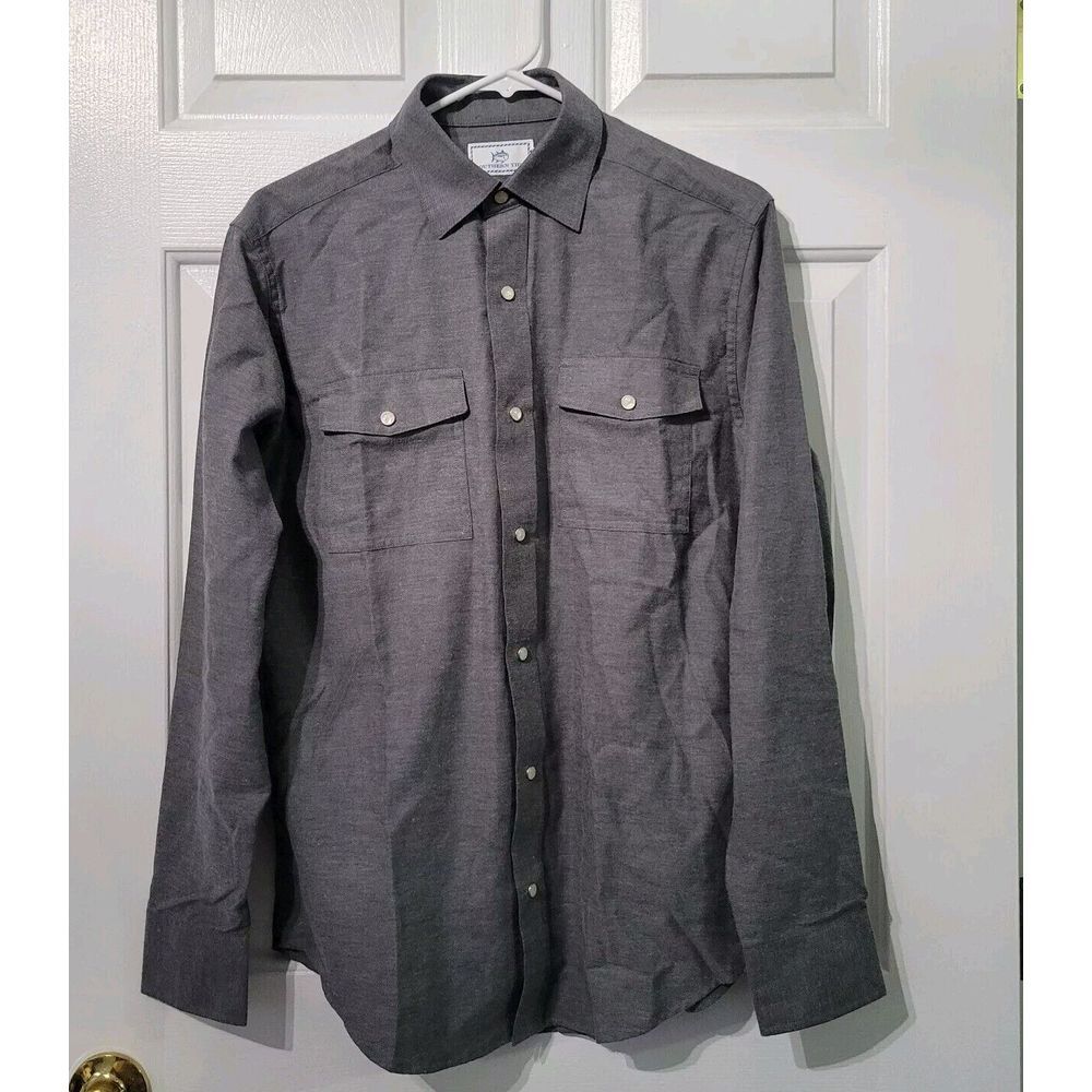 Southern Tide Classic Fit Gray Brushed Twill Pearl Snap Toboggan‎ Shirt Small